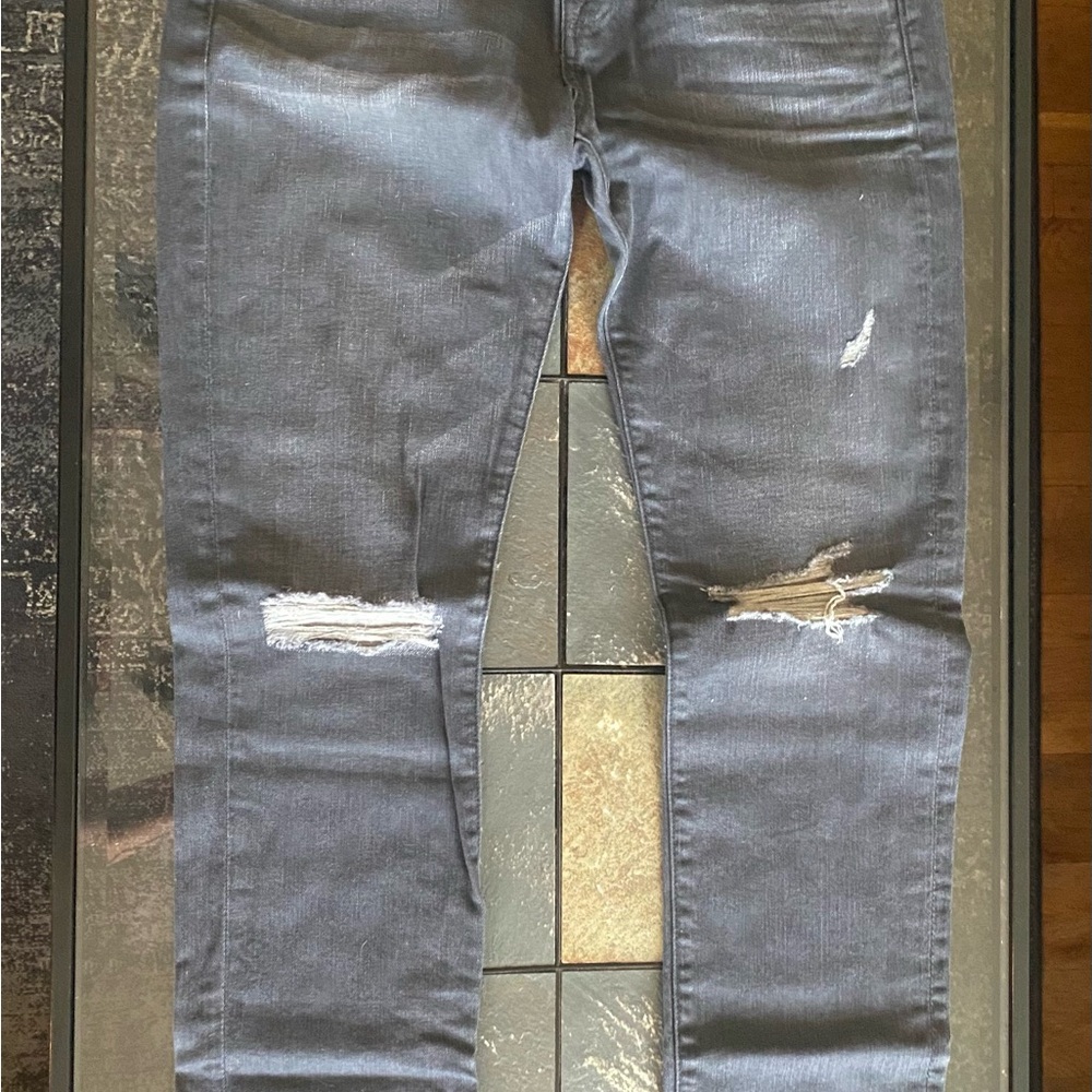 7 For All Mankind Gray Distressed Slim Jeans